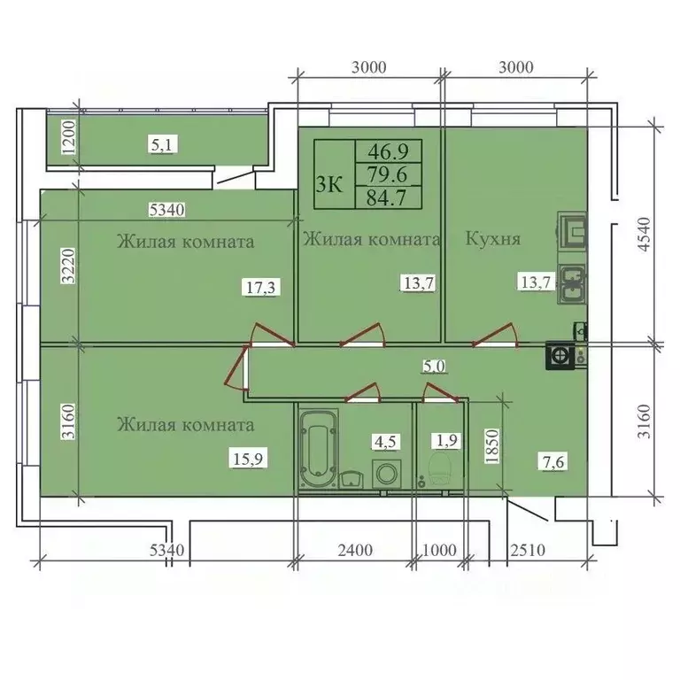 3-к кв. Ивановская область, Иваново ул. Павла Большевикова, 50к6 (84.7 ... - Фото 2