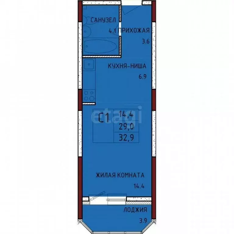 Квартира-студия: Осиновая Гора, улица Аркадия Шипунова, 1 (31.2 м) - Фото 1
