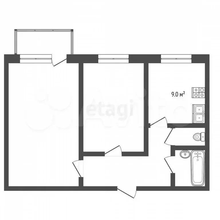 2-к. квартира, 52,3 м, 9/10 эт. - Фото 0