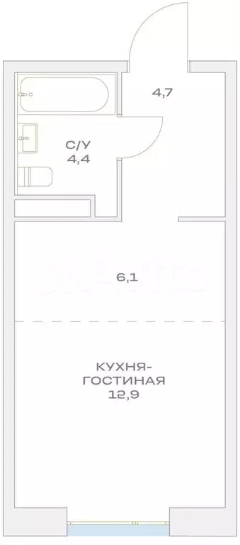 Квартира-студия, 28,1 м, 3/23 эт. - Фото 1