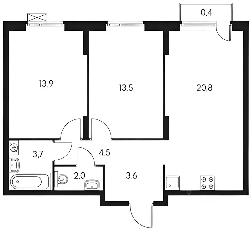 2-к кв. Калужская область, Обнинск ул. Курчатова, 25/1 (62.6 м) - Фото 1