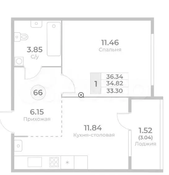 1-к. квартира, 34,8 м, 7/10 эт. - Фото 1