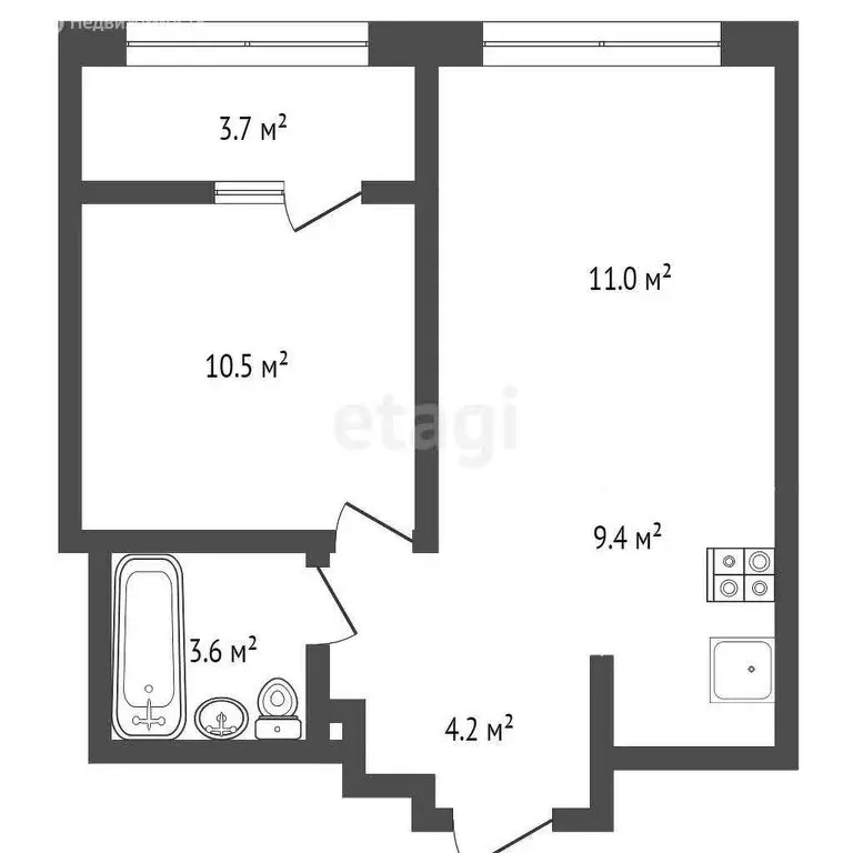 1-комнатная квартира: Тюмень, улица Эльвиры Федоровой, 1к1 (34.8 м) - Фото 1