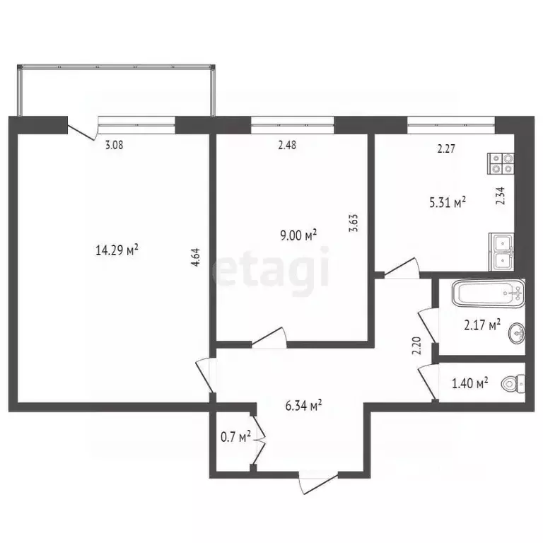 2-к кв. Нижегородская область, Кстово ул. Жуковского, 10 (38.9 м) - Фото 1