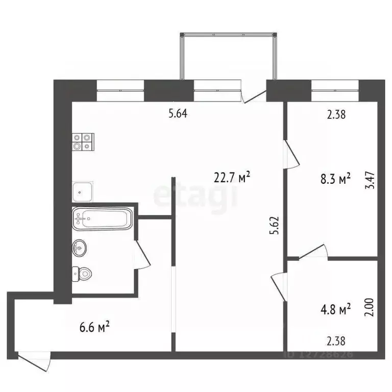 1-к кв. Калужская область, Калуга ул. Кирова, 57В (45.7 м) - Фото 2