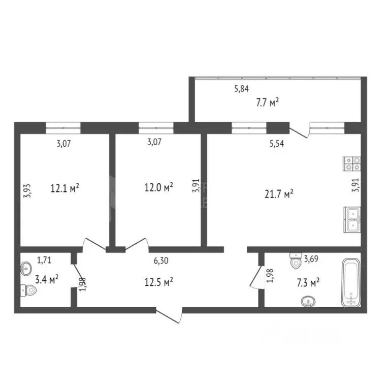 2-к кв. Тюменская область, Тюмень ул. Тимофея Кармацкого, 11к1 (68.9 ... - Фото 1