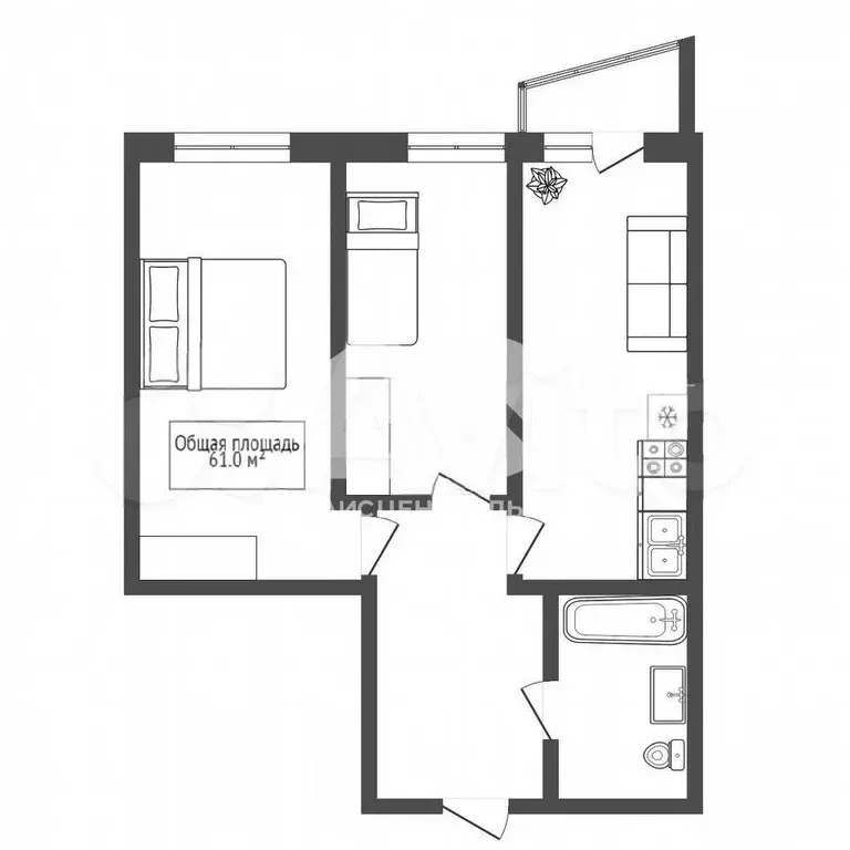 2-к. квартира, 61 м, 2/6 эт. - Фото 0