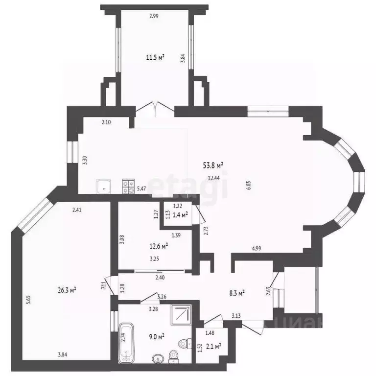 2-к кв. Тюменская область, Тюмень ул. Александра Логунова, 11 (125.0 ... - Фото 2