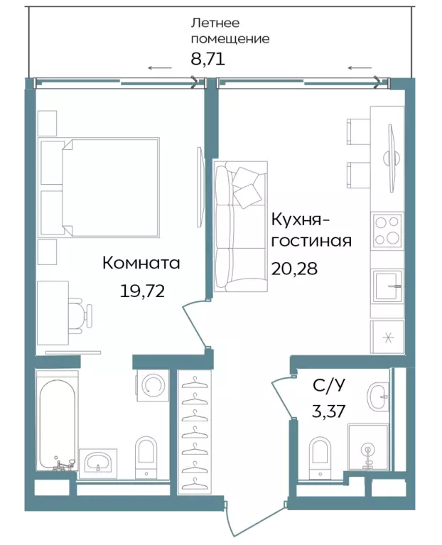 2-к квартира, 52.08 м - Фото 0