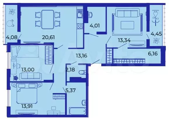 3-к. квартира, 100 м, 9/15 эт. - Фото 1
