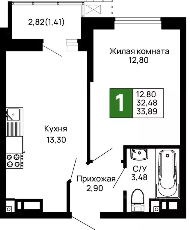 1-к кв. Адыгея, Майкоп 9 Мая ул., 14А (33.89 м) - Фото 1