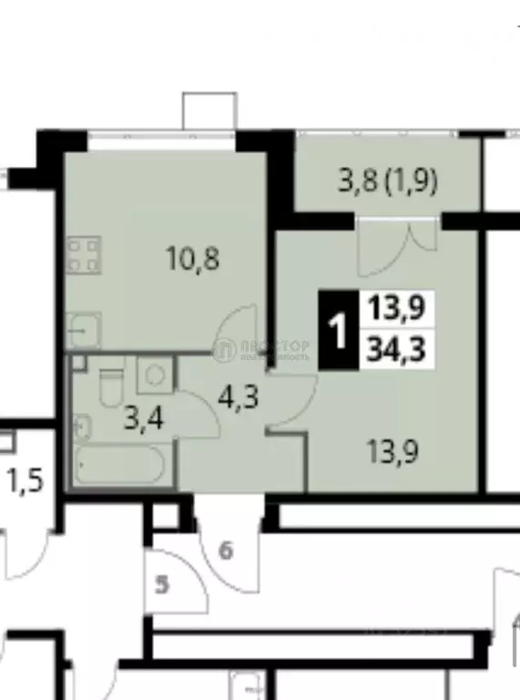 1-к кв. Московская область, Люберцы ул. Рождественская, 8 (32.3 м) - Фото 2