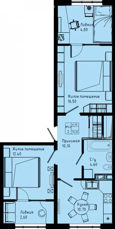 2-комнатная квартира: Коммунар, Железнодорожная улица, 41к3 (61.7 м) - Фото 1