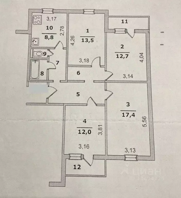 4-к кв. Белгородская область, Белгород ул. Есенина, 26 (83.8 м) - Фото 1