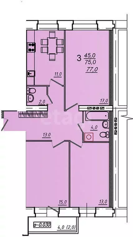 3-комнатная квартира: Вологда, Северная улица, 36Г (72.3 м) - Фото 0