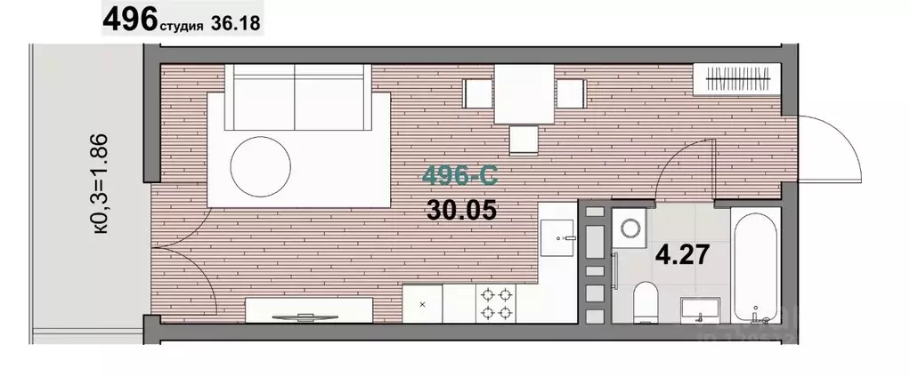 1-к кв. Калининградская область, Зеленоградск ул. Гагарина (36.18 м) - Фото 1