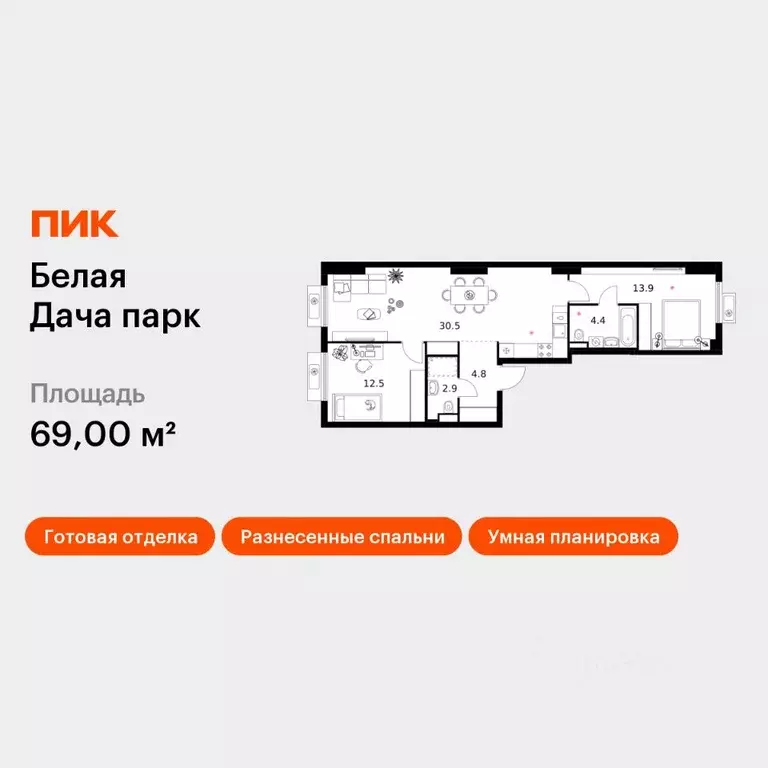 2-к кв. Московская область, Котельники Парковый мкр, Белая Дача Парк ... - Фото 1