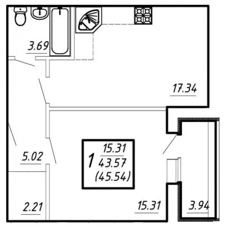 Продаётся 1-к квартира, 43.6 м - Фото 0