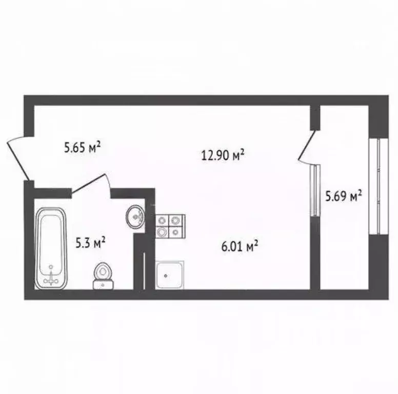 Студия Тюменская область, Тюмень ул. Евгения Войнова, 7 (35.6 м) - Фото 2