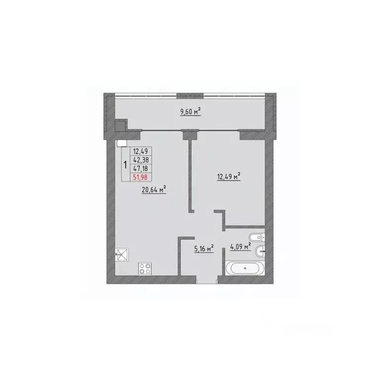 1-к кв. Ивановская область, Иваново Кооперативная ул., 3 (51.98 м) - Фото 1