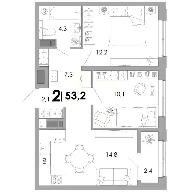 2-к кв. Владимирская область, Владимир Уно жилой комплекс (53.2 м) - Фото 1