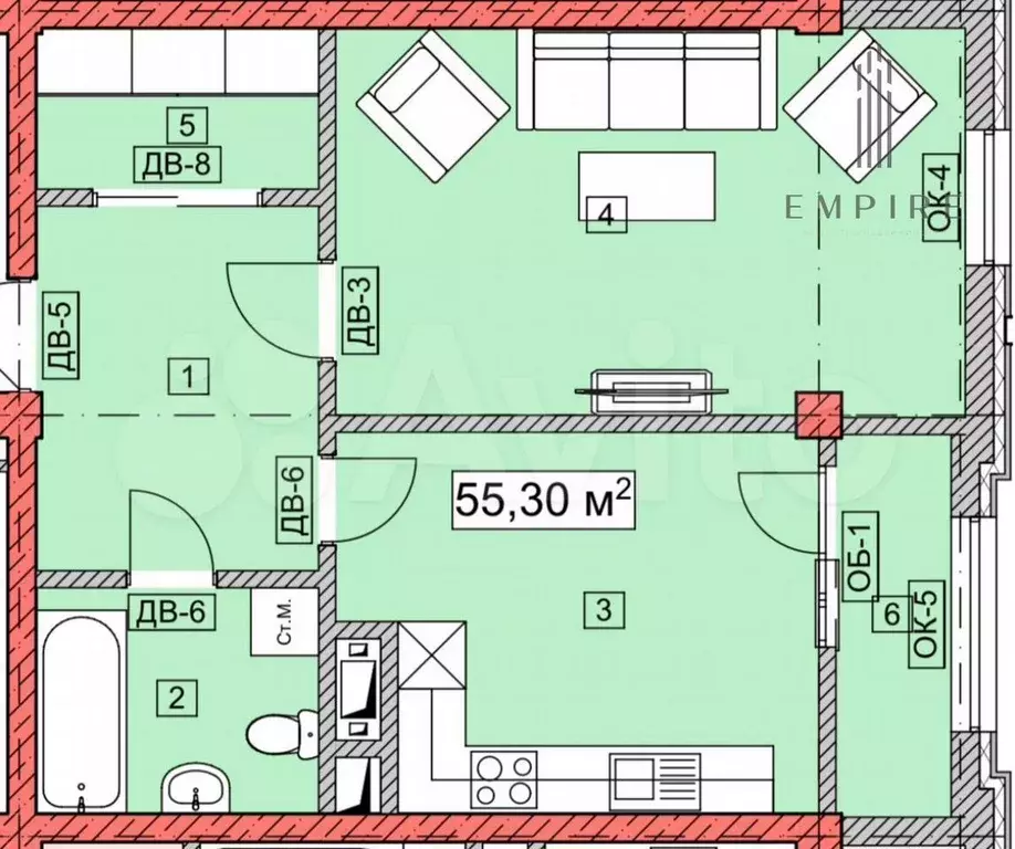 2-к. квартира, 55 м, 5/12 эт. - Фото 0