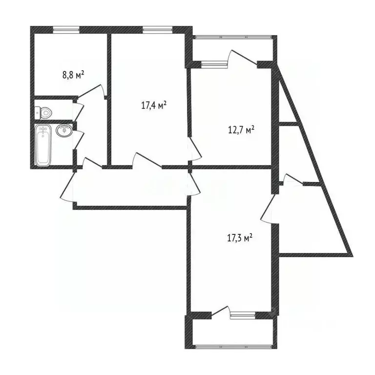 3-к кв. Белгородская область, Белгород ул. Есенина, 28 (77.8 м) - Фото 2