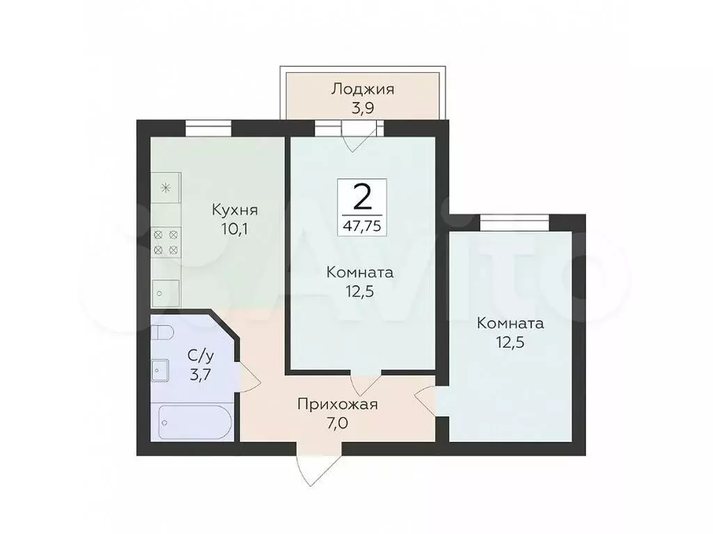 2-к. квартира, 47,8 м, 5/16 эт. - Фото 0