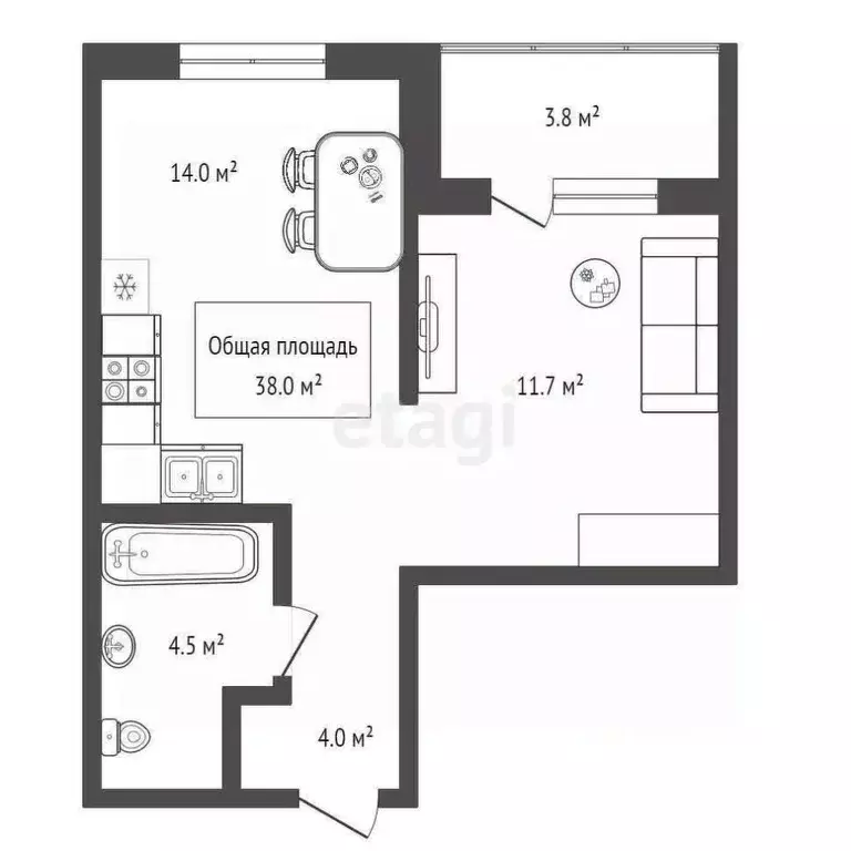 1-к кв. Новосибирская область, Новосибирск Кедровая ул., 80/2 (38.0 м) - Фото 1