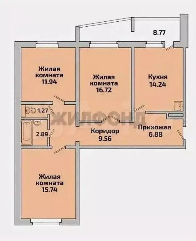 3-к. квартира, 78,6 м, 12/12 эт. - Фото 0