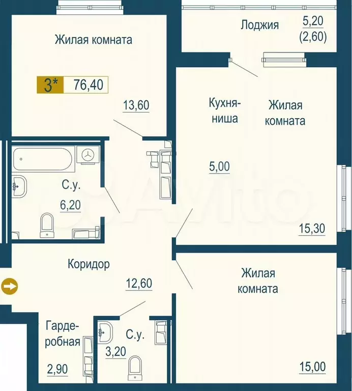 3-к. квартира, 79 м, 8/16 эт. - Фото 0