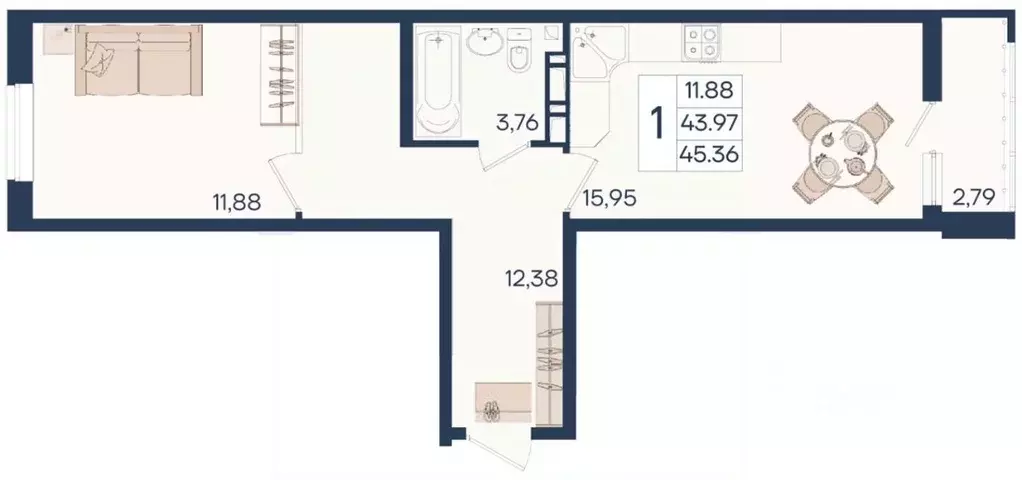 1-к кв. Краснодарский край, Краснодар  (45.36 м) - Фото 1