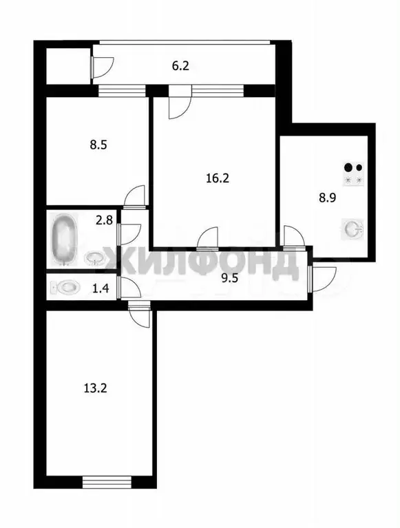 3-к. квартира, 60,5 м, 5/9 эт. - Фото 0
