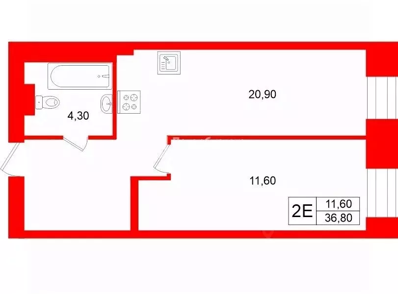 1-к кв. Санкт-Петербург Социалистическая ул., 21 (36.8 м) - Фото 2