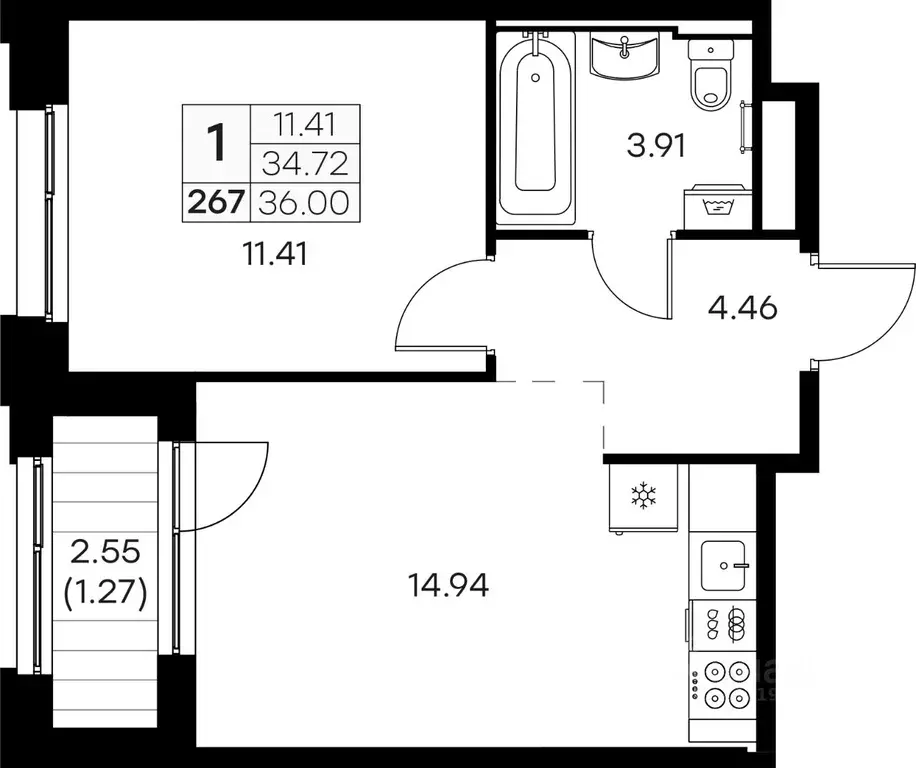 1-к кв. Мурманская область, Мурманск Долина Уюта тер.,  (36.0 м) - Фото 0