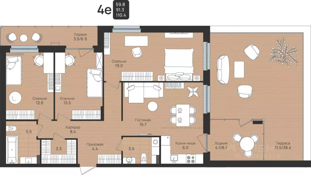 4-к кв. Пермский край, Пермь ул. Космонавта Беляева, 210 (110.4 м) - Фото 1