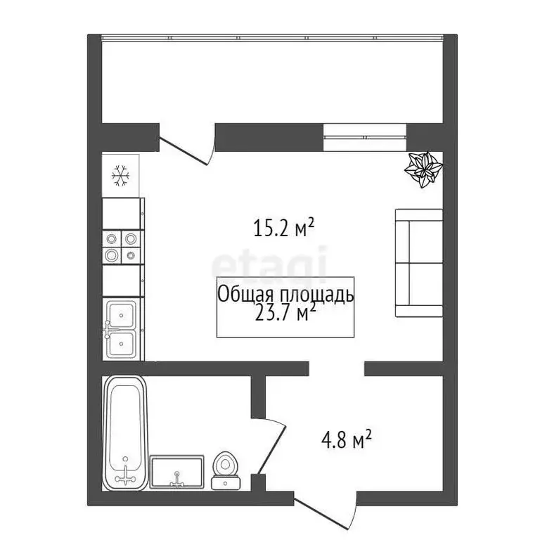 Квартира-студия: Новосибирск, улица Надежды, 2 (23.7 м) - Фото 1