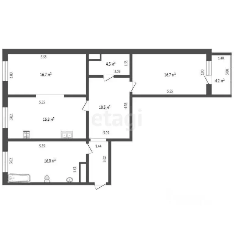 2-к кв. Ханты-Мансийский АО, Нягань 4-й мкр, 22 (88.8 м) - Фото 1