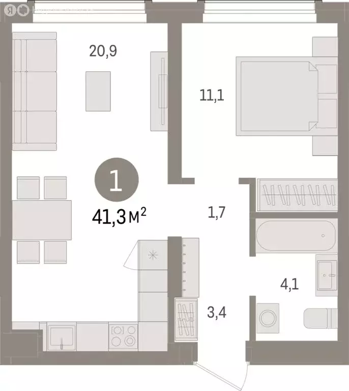 1-комнатная квартира: Новосибирск, улица Аэропорт (41.3 м) - Фото 0