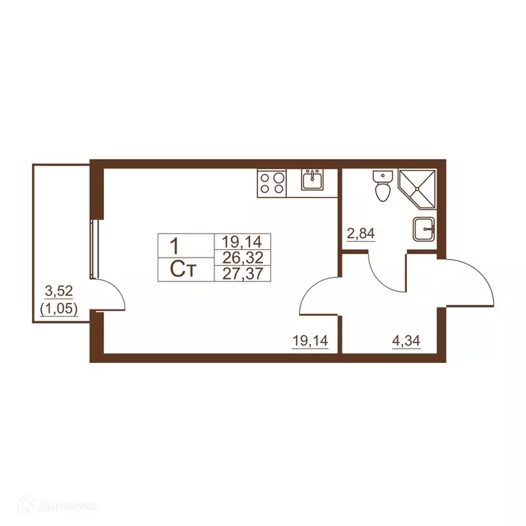 Продаётся квартира-студия, 27.37 м - Фото 0