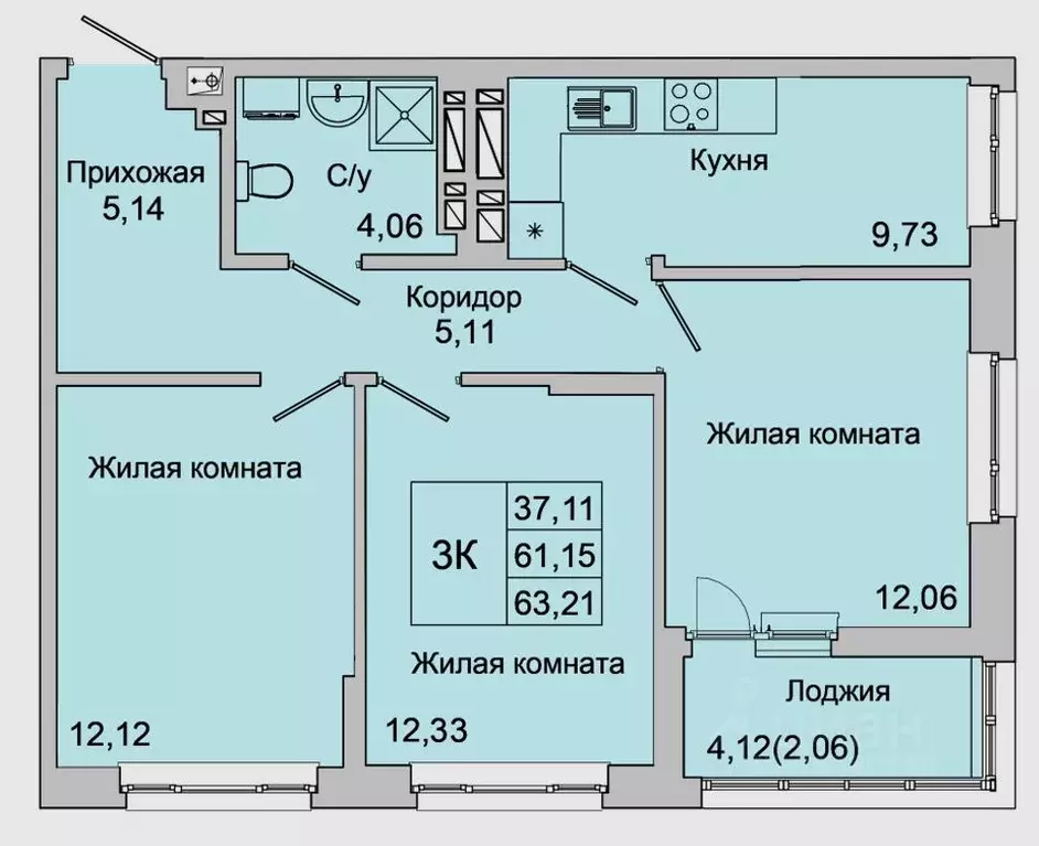 3-к кв. Ростовская область, Батайск ул. Булгакова, 11 (63.21 м) - Фото 0