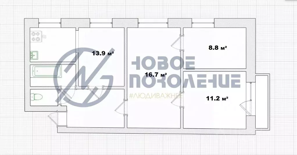 3-к кв. Омская область, Омск ул. Профинтерна, 4 (62.7 м) - Фото 1