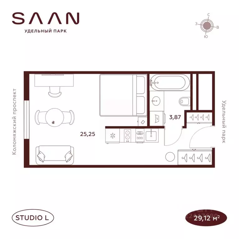 Студия Санкт-Петербург  (29.12 м) - Фото 1