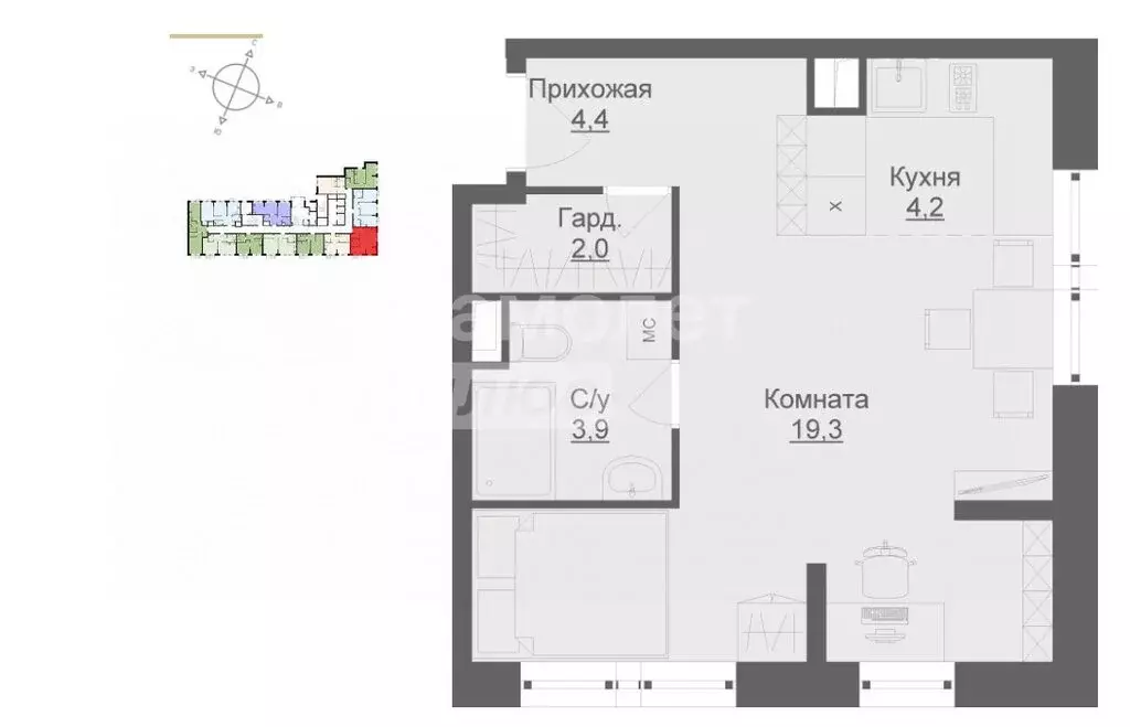 Квартира-студия: Люберцы, Шоссейная улица, 42/1 (33.7 м) - Фото 0