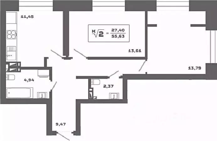 2-к кв. Новосибирская область, Новосибирск Аэропорт мкр,  (55.63 м) - Фото 0
