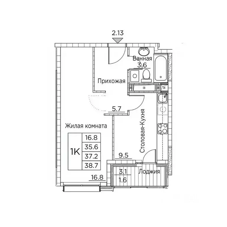 1-к кв. Приморский край, Владивосток ул. Расула Гамзатова, 7к2 (38.7 ... - Фото 1
