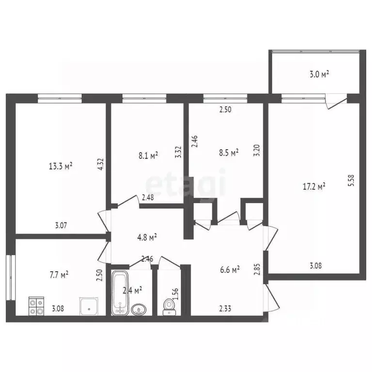 4-к кв. Саха (Якутия), Якутск ул. Чиряева, 1/1 (71.9 м) - Фото 2
