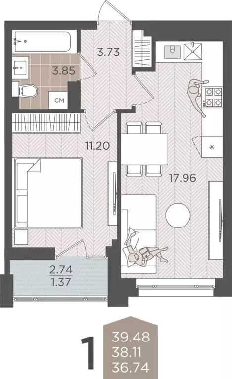 1-комнатная квартира: Калининград, Батальная улица, 65Б (38.11 м) - Фото 1