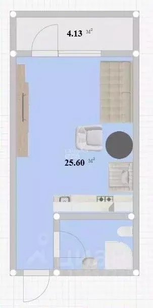 Студия Омская область, Омск ул. 1-ой Красной Звезды, 65 (26.2 м) - Фото 2