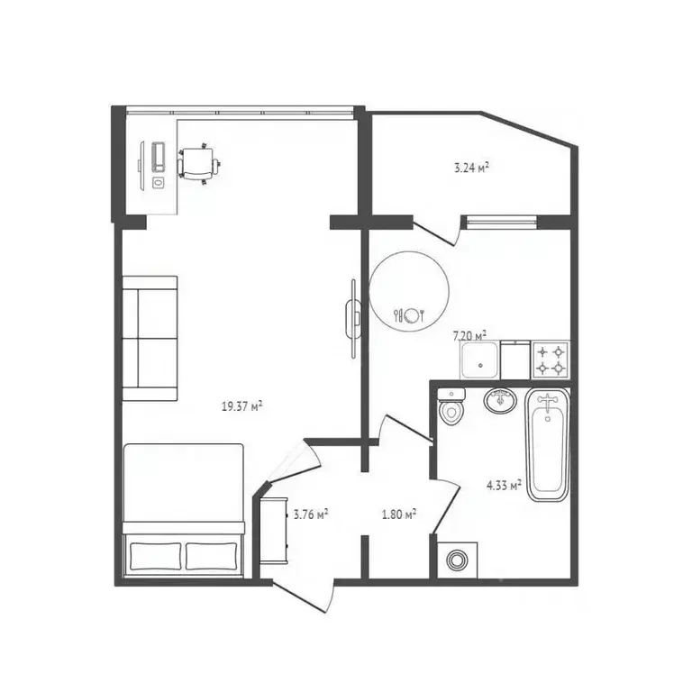1-к кв. Брянская область, Брянск ул. Костычева, 72 (34.4 м) - Фото 2
